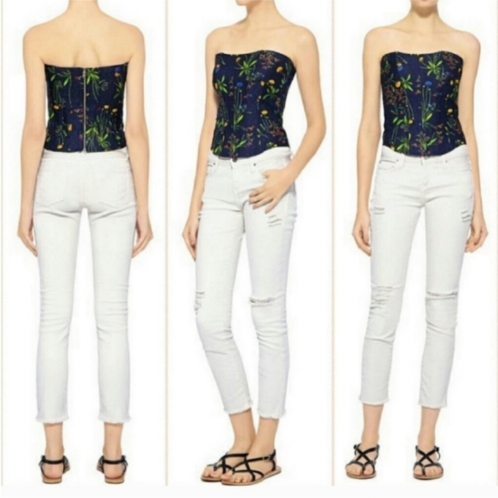 Marissa Webb | Women's Floral Sienna Jacquard Boned Corset Top Size X-Small Navy